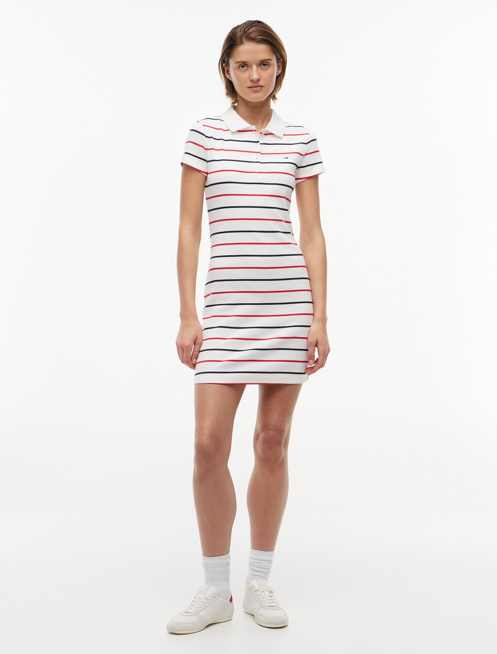 羅紋貼身長版迷你 Polo 連身裙, Ecru / Multi Stripe, hi-res