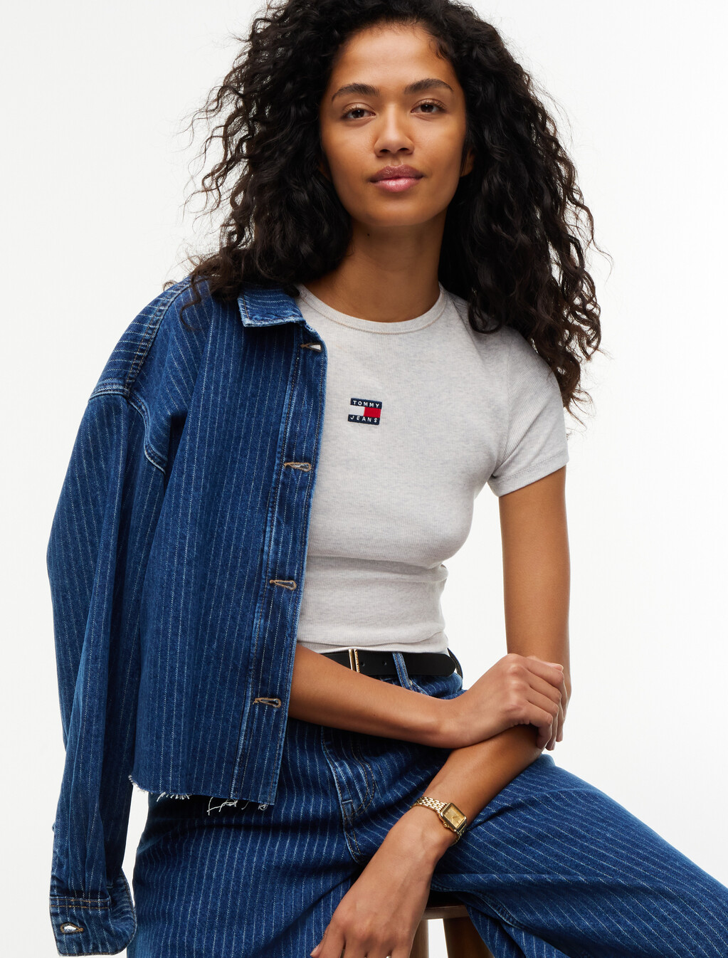 Tommy Badge Ribbed Slim T-Shirt, Ice Grey Heather, hi-res
