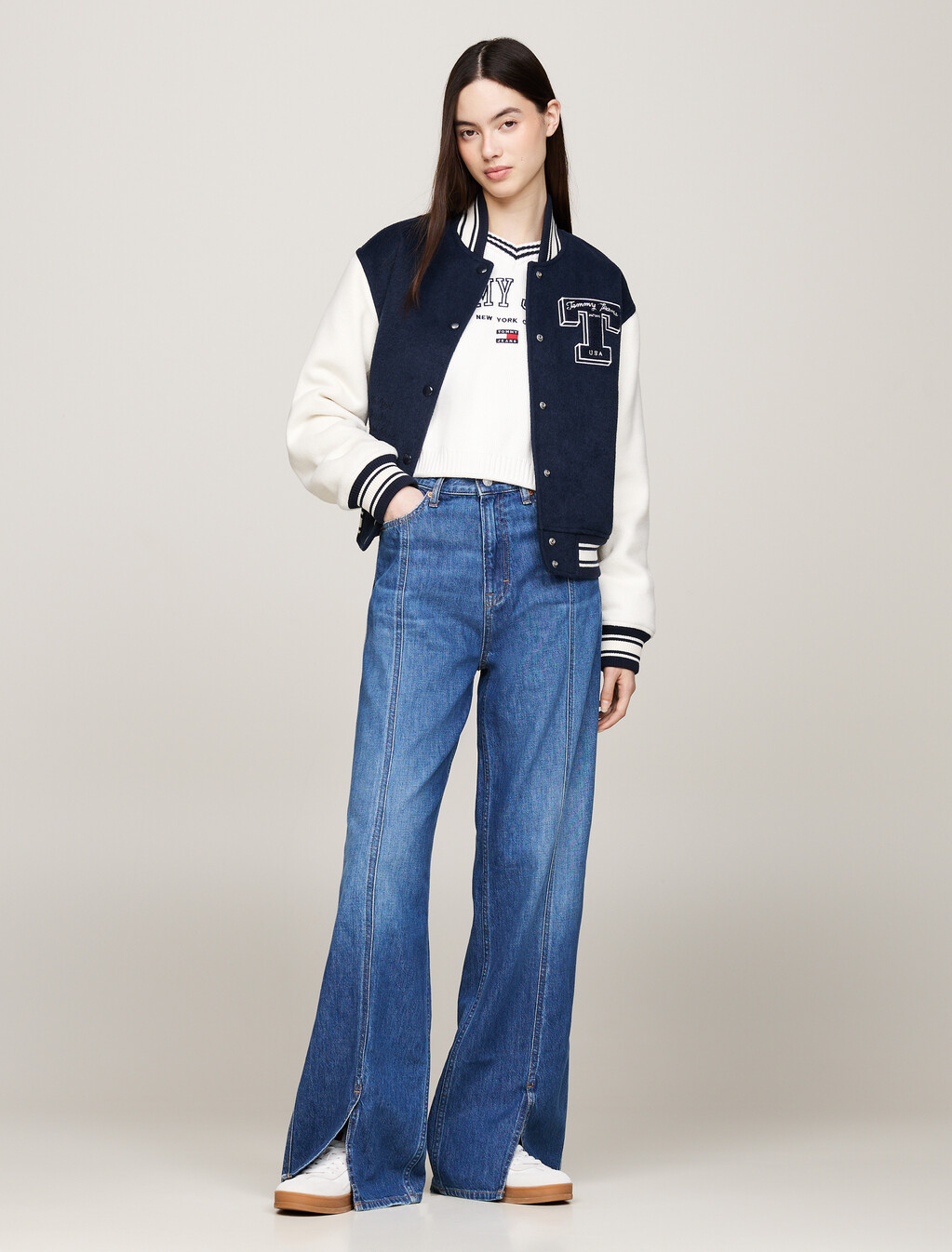 Claire Front Split Wide Leg Jeans, Denim Medium, hi-res