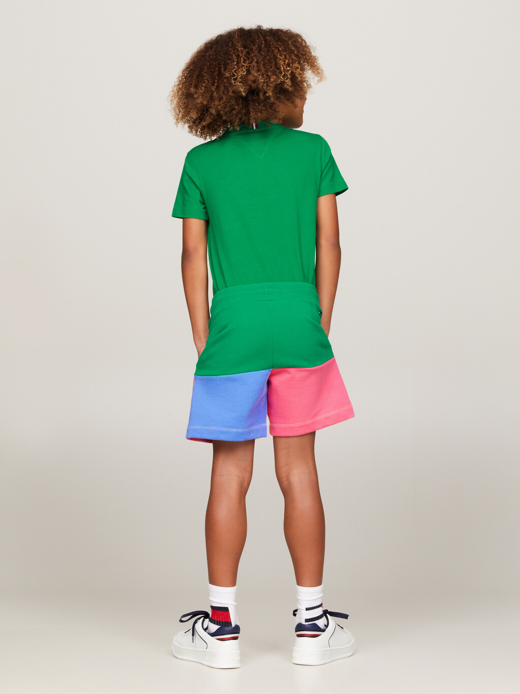 TH Monogram Colour-Blocked Sweat Shorts, Green/Yellow/Pink/Blue, hi-res