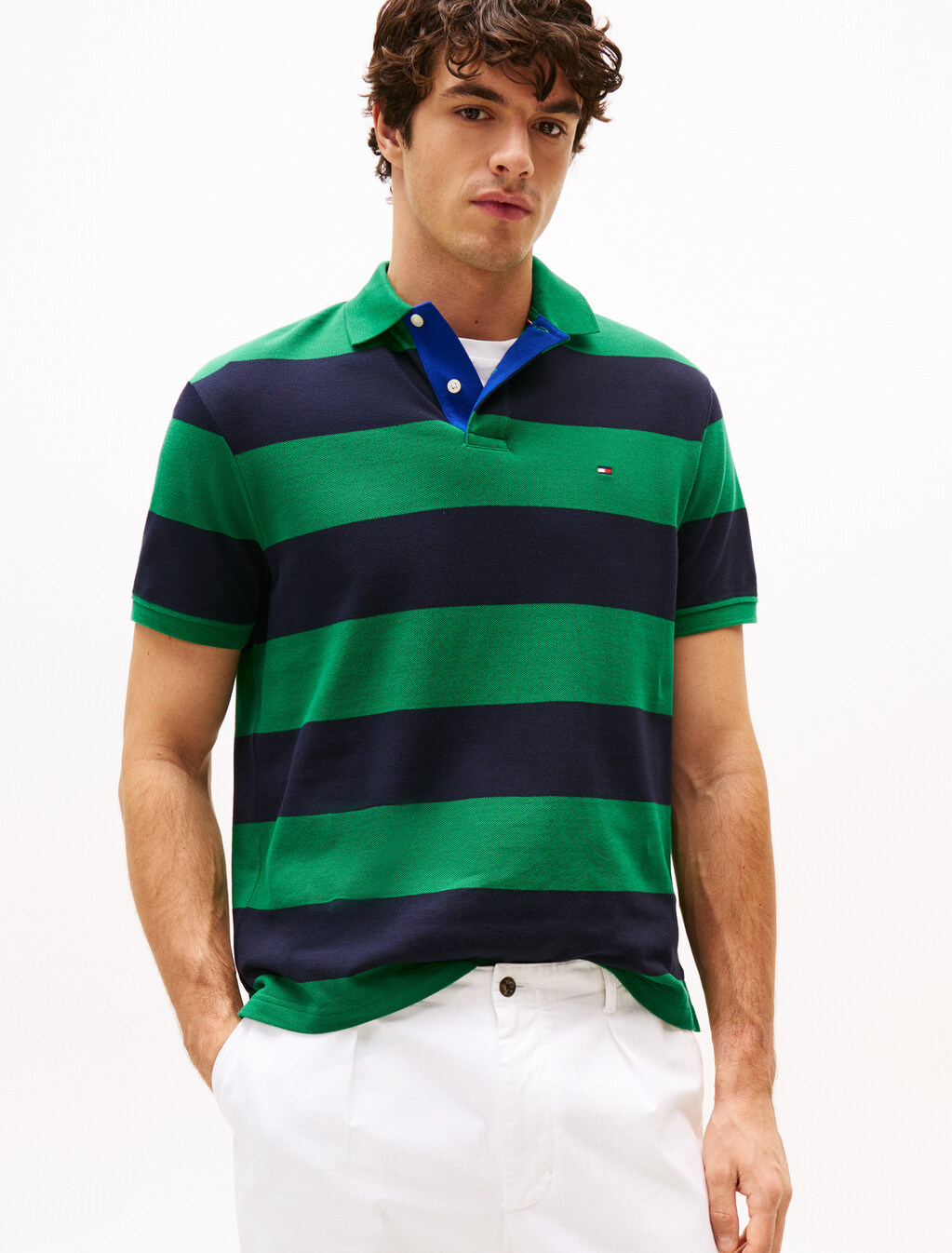 Relaxed Fit Colour-Blocked Polo Shirt, Nouveau Green / Desert Sky, hi-res
