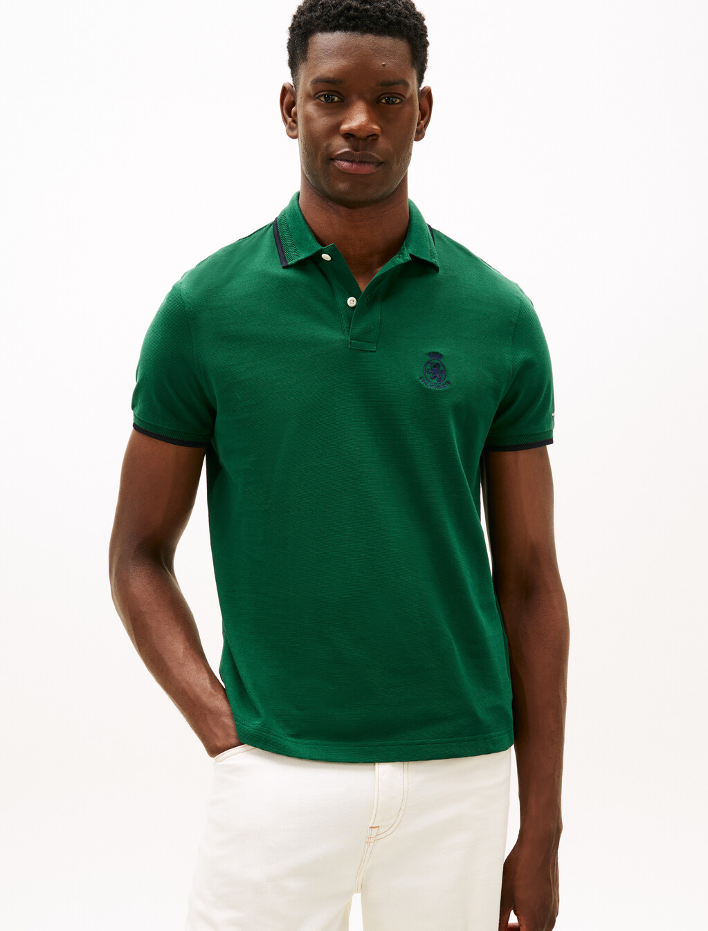 Tommy Crest Tipped Polo, Ornamental Green, hi-res