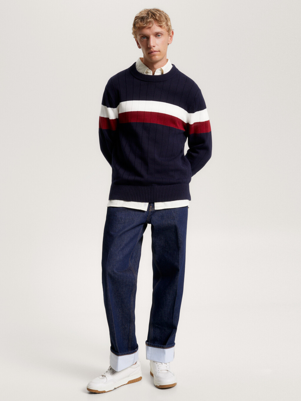 Global Stripe Relaxed Jumper, Dsrt Sky/ Rouge/ Ancient White, hi-res