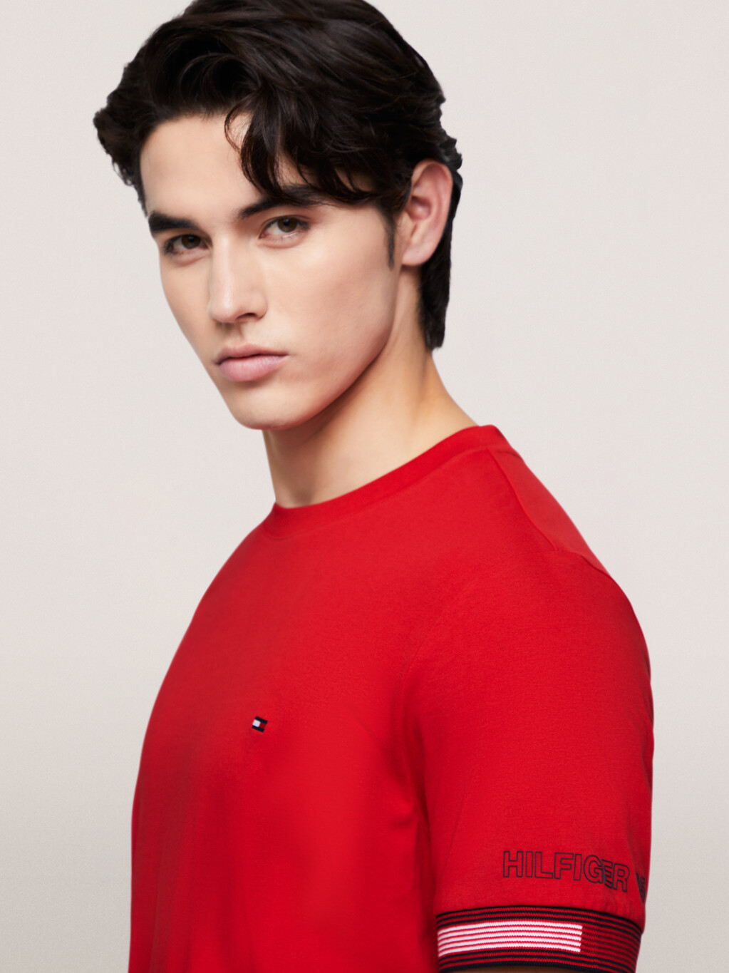 Stripe Cuff T-Shirt, Primary Red, hi-res