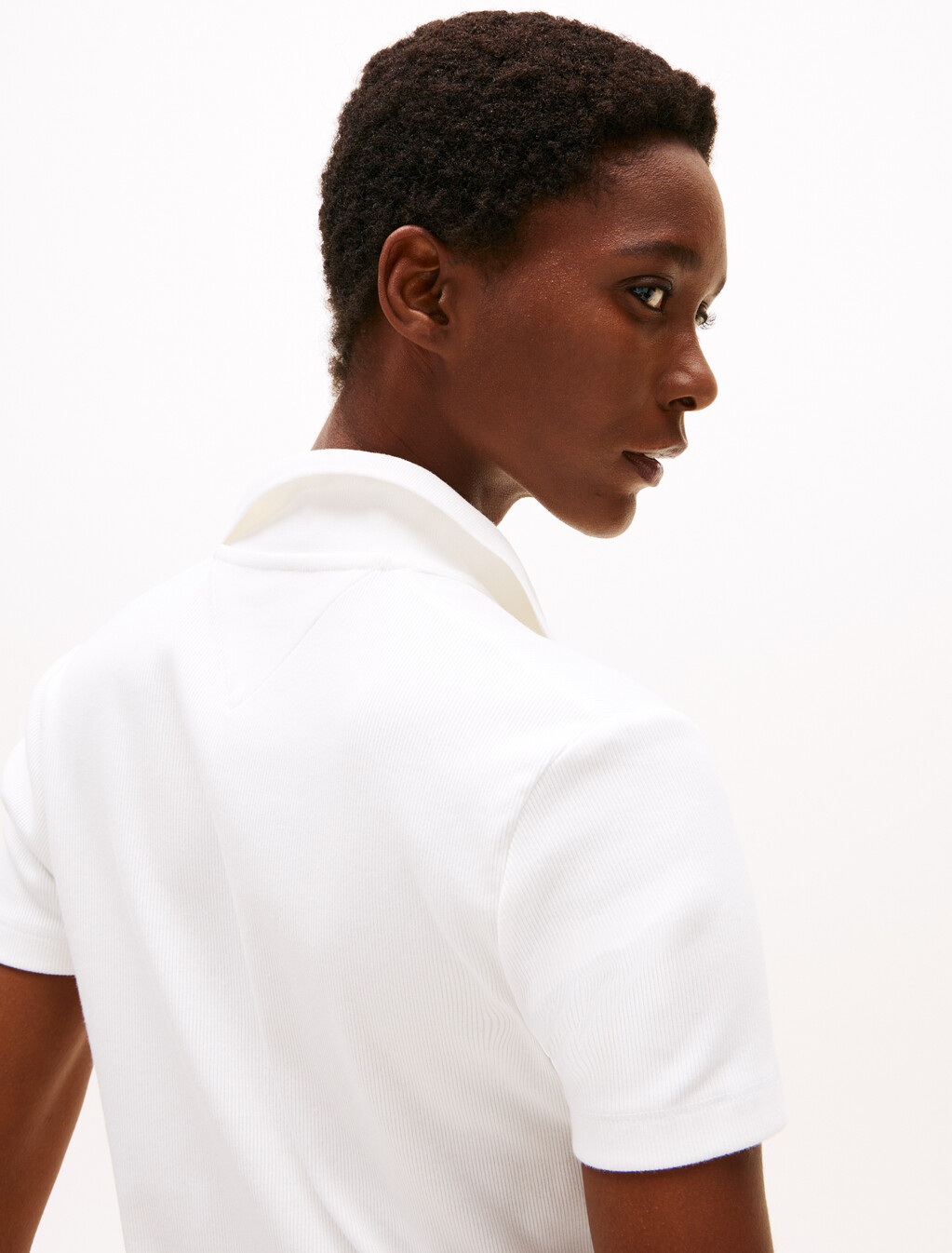 Gold-Tone Button Slim Polo Shirt, Ecru, hi-res