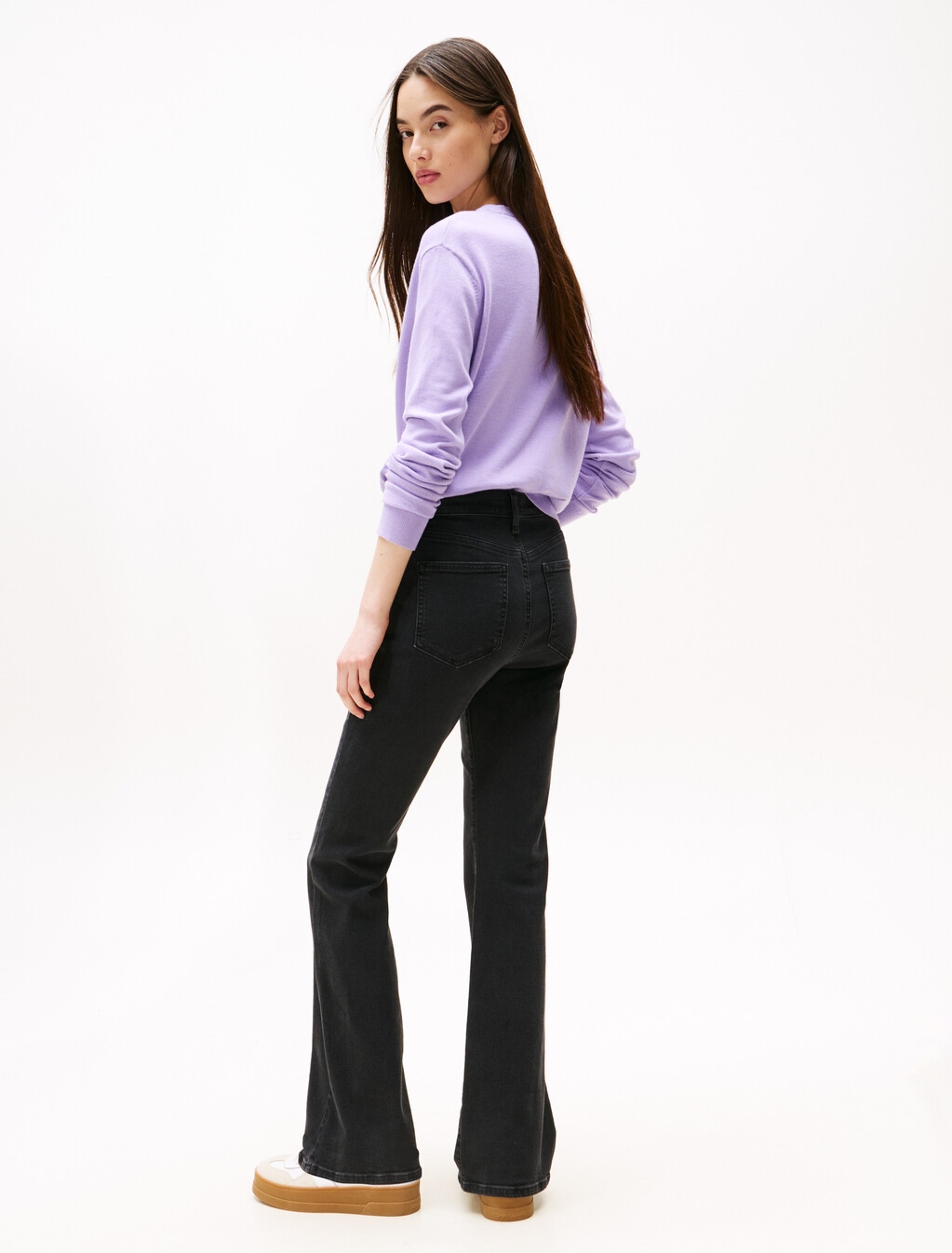 Sylvia 高腰喇叭牛仔褲, Denim Washed Black Black, hi-res