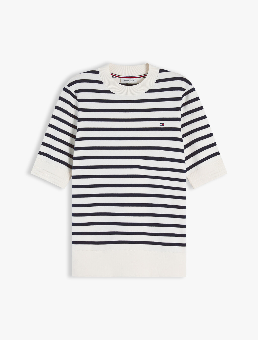 精細針織短袖上衣, Ivory Petal/ Dark N Navy Breton Stp, hi-res