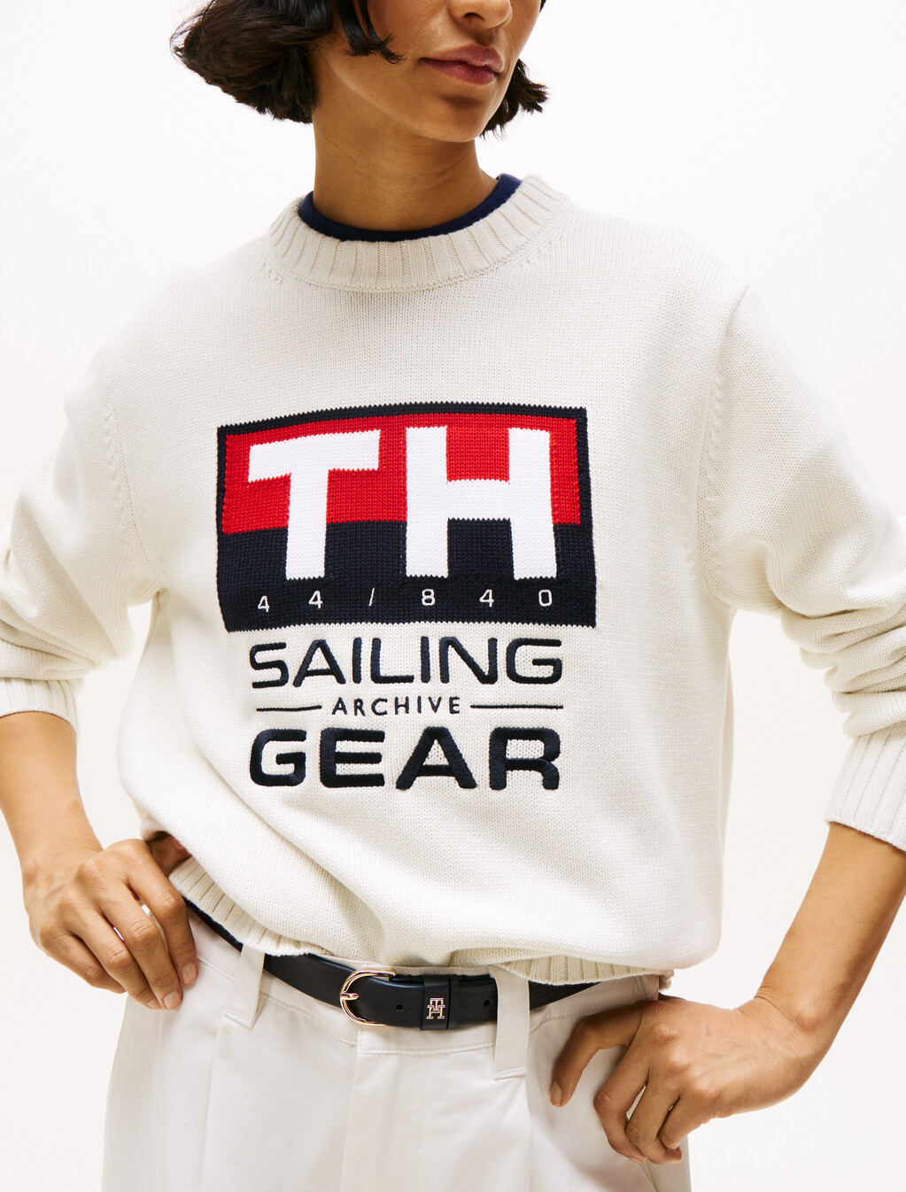 Hilfiger Sailing Rib-Knit Intarsia Logo Jumper, Ivory, hi-res