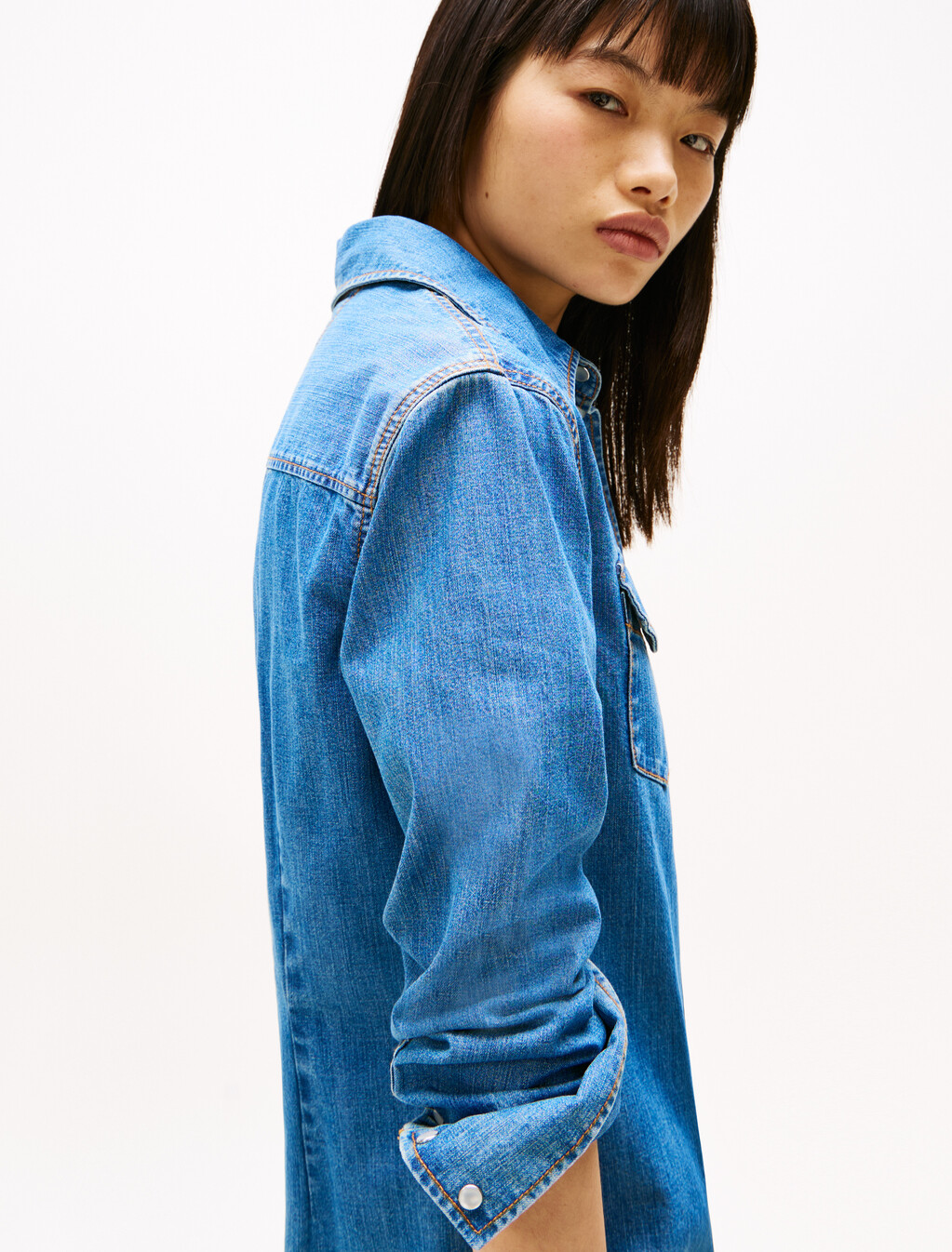 牛仔迷你襯衫連身裙, Denim Medium, hi-res