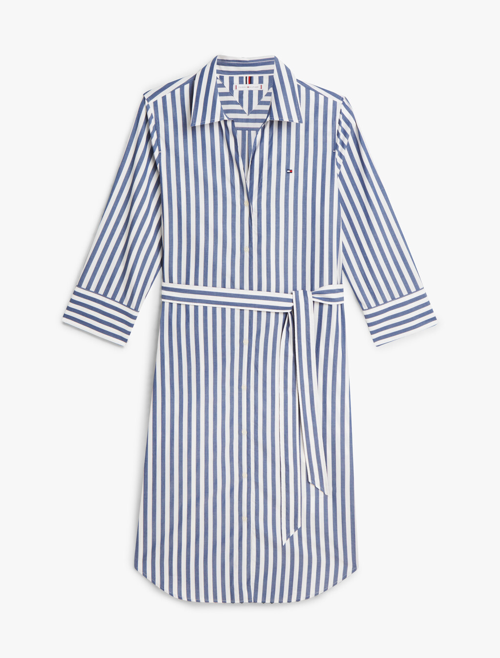 Belted Relaxed Midi Shirt Dress, Wide Banker Stp Ecru Seashore Navy, hi-res