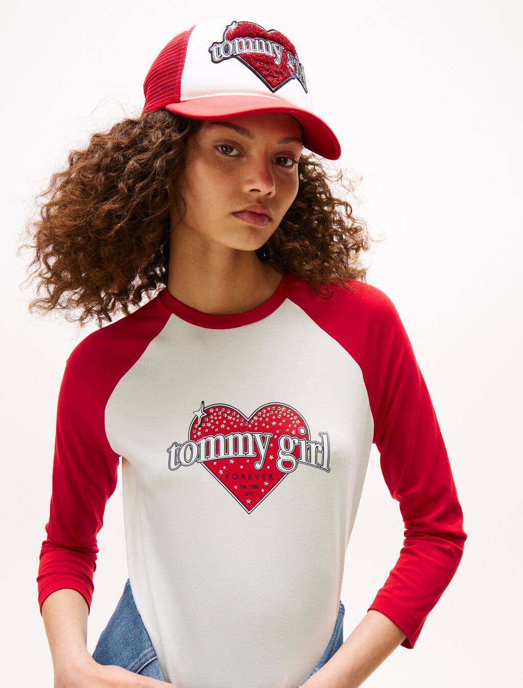 Tommy Girl 修身 T 恤迷你連身裙, Ivory Marl / Primary Red, hi-res