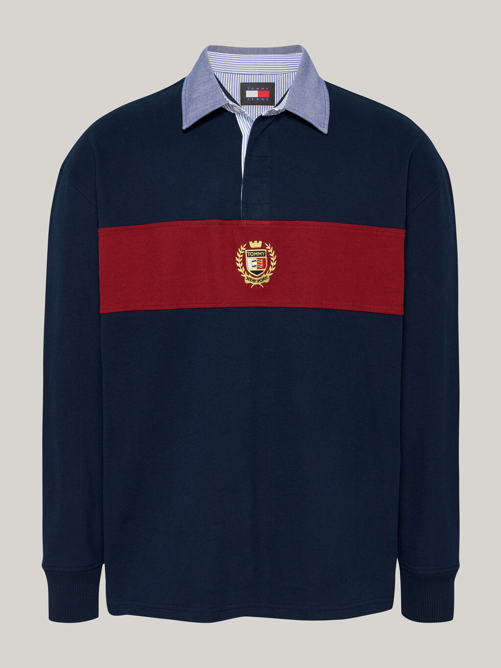 Colour-Blocked Oversized Rugby Shirt, Dark Night Navy, hi-res