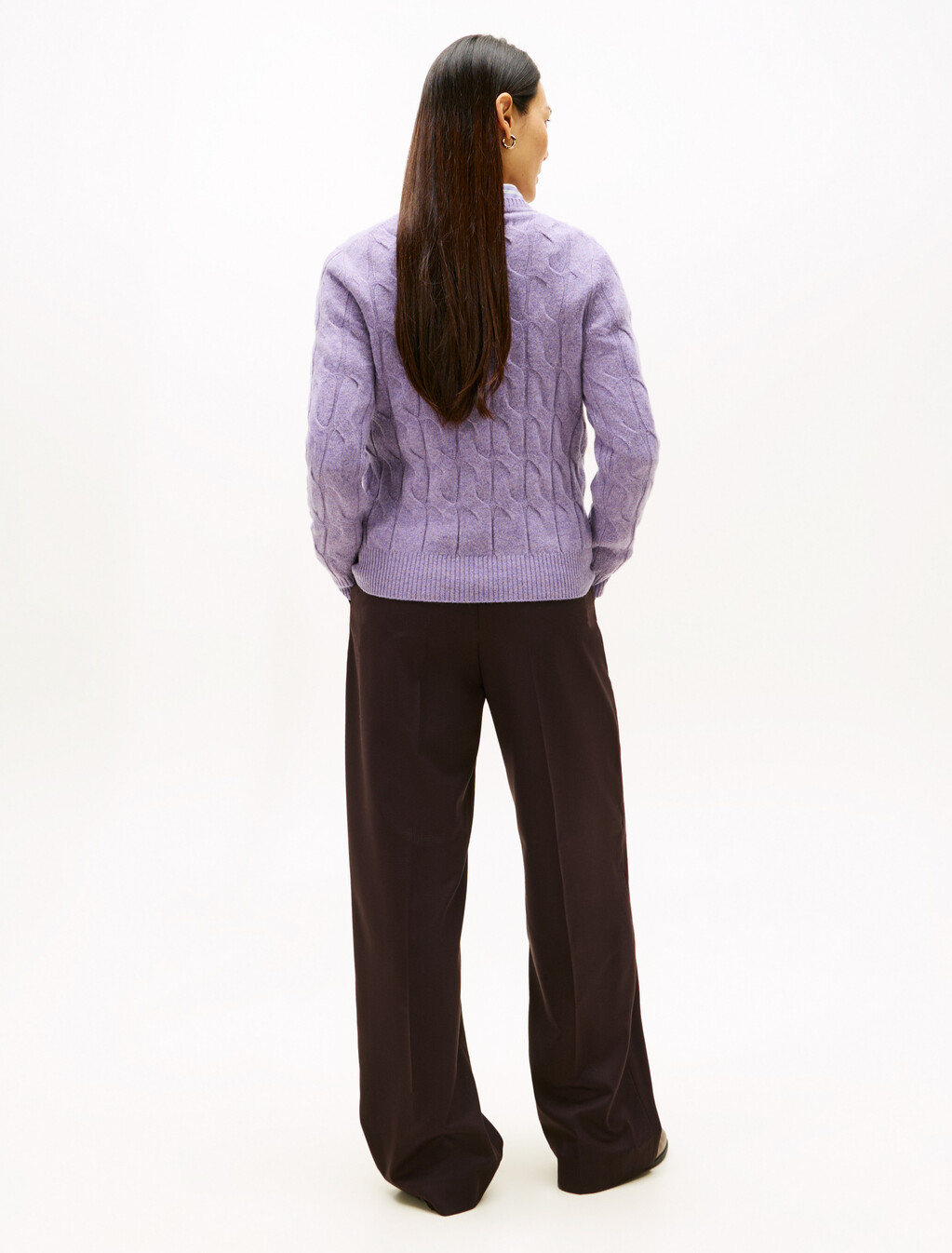 Pure Wool Cable Knit Jumper, Lilac Heather, hi-res