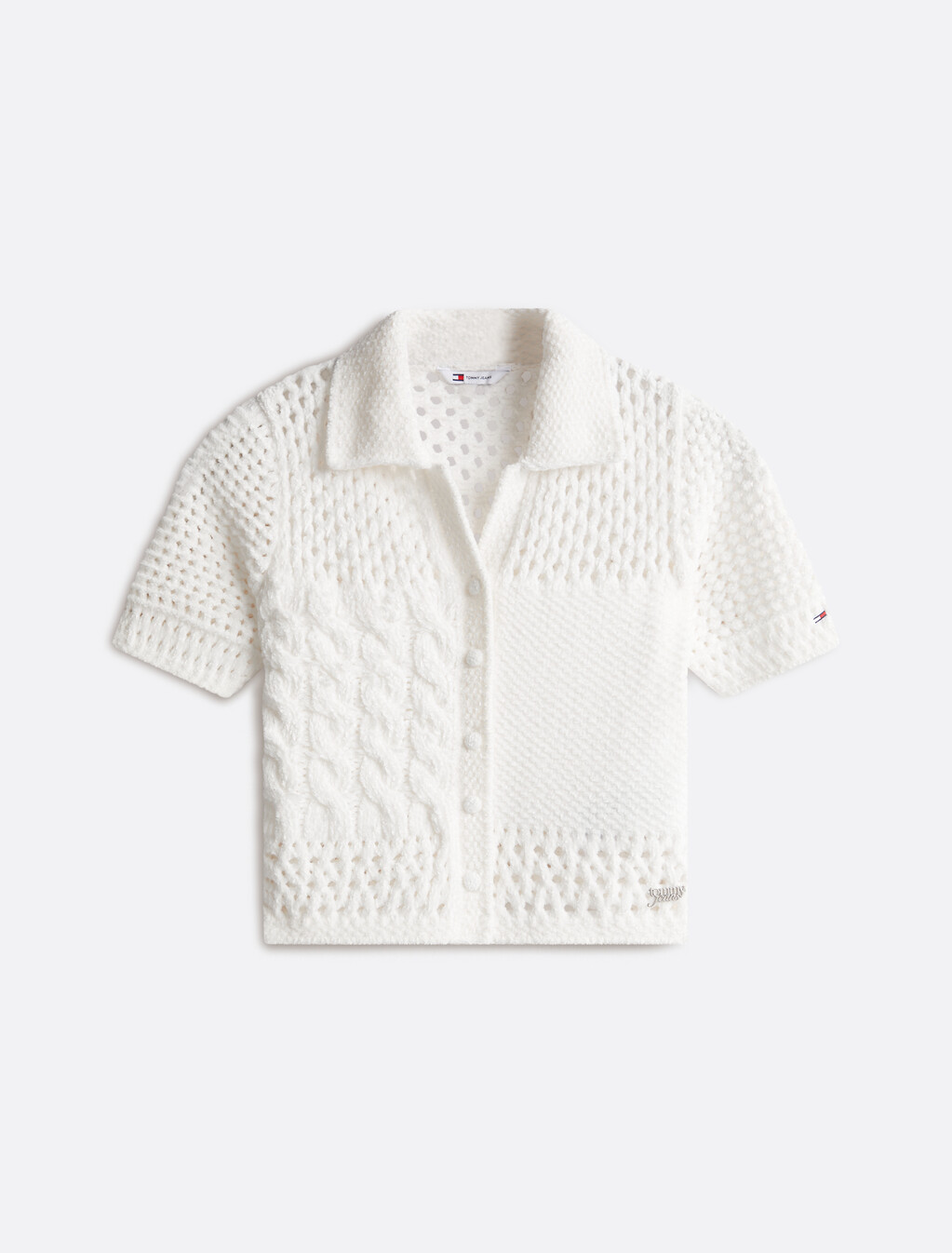 Perforated Camp Collar Cardigan, Ancient White, hi-res