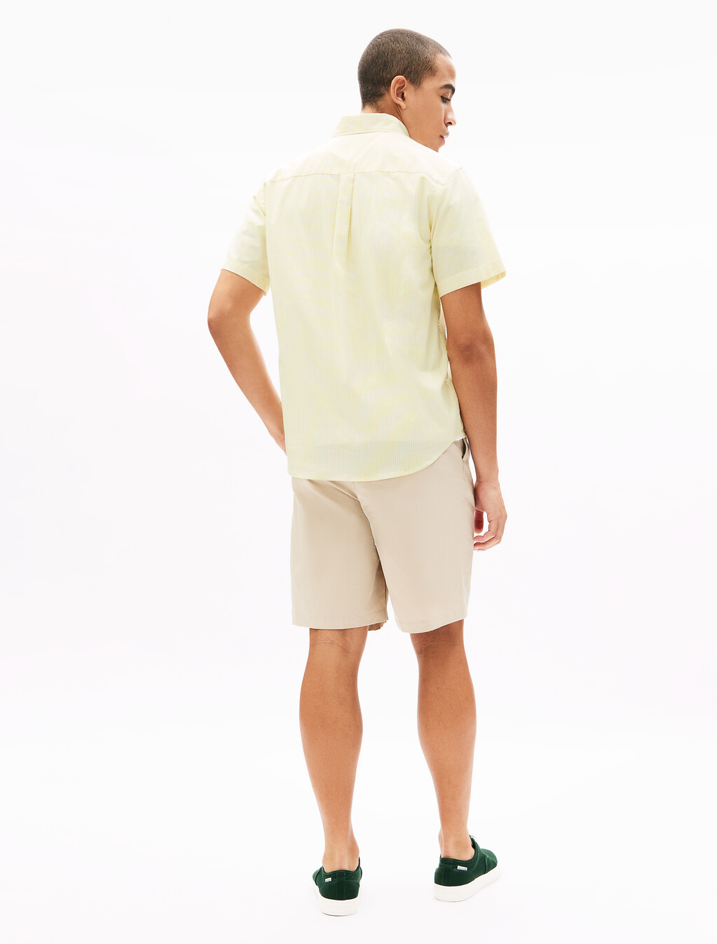 牛津布條紋短袖襯衫, Citronella / Optic White, hi-res