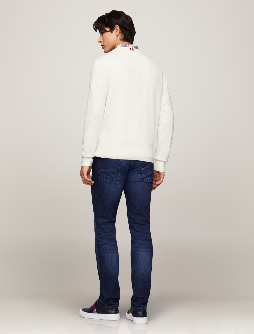 Cotton Silk Crewneck Sweater, Ivory, hi-res
