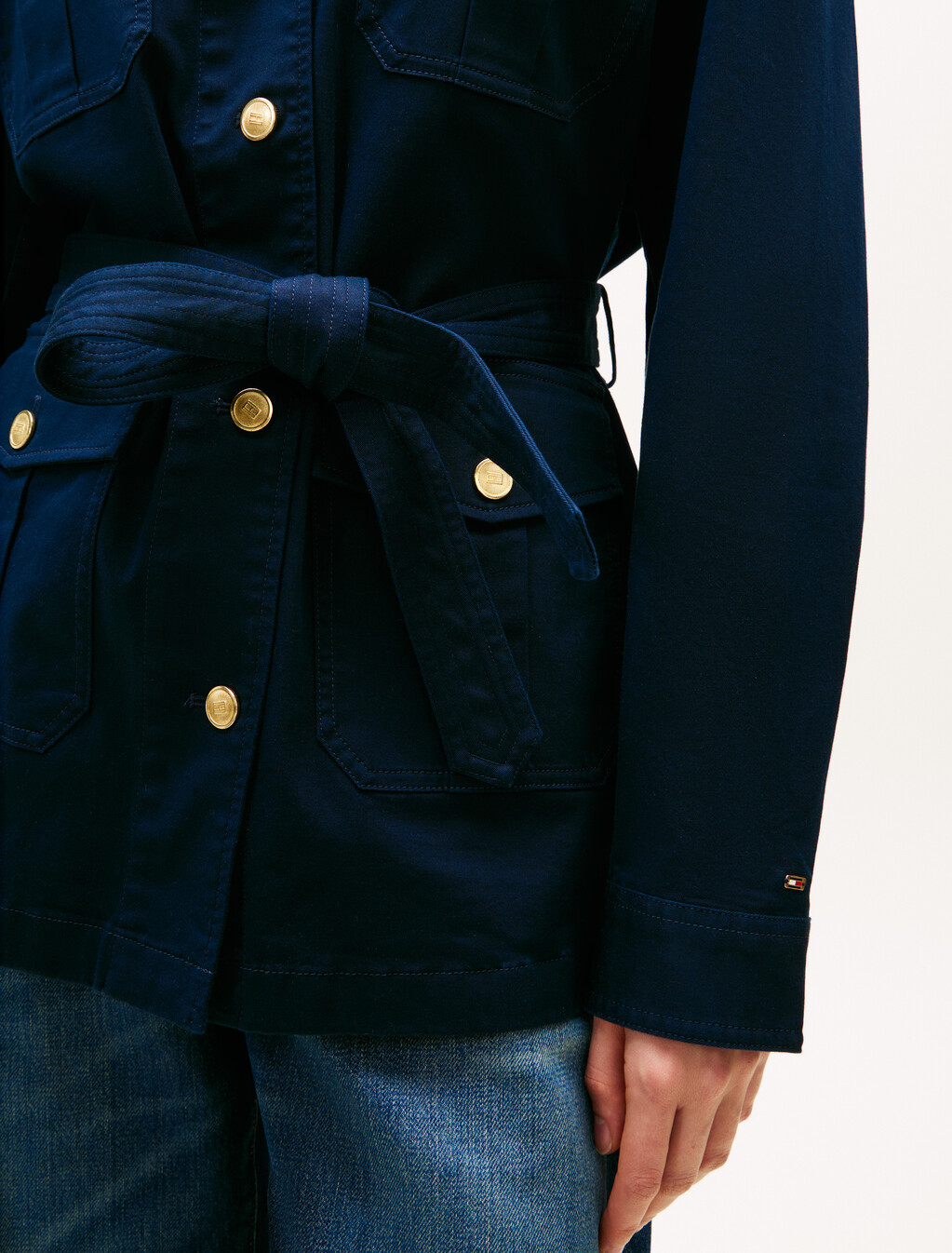 Cotton Gold Tone Button Field Jacket, Dark Night Navy, hi-res
