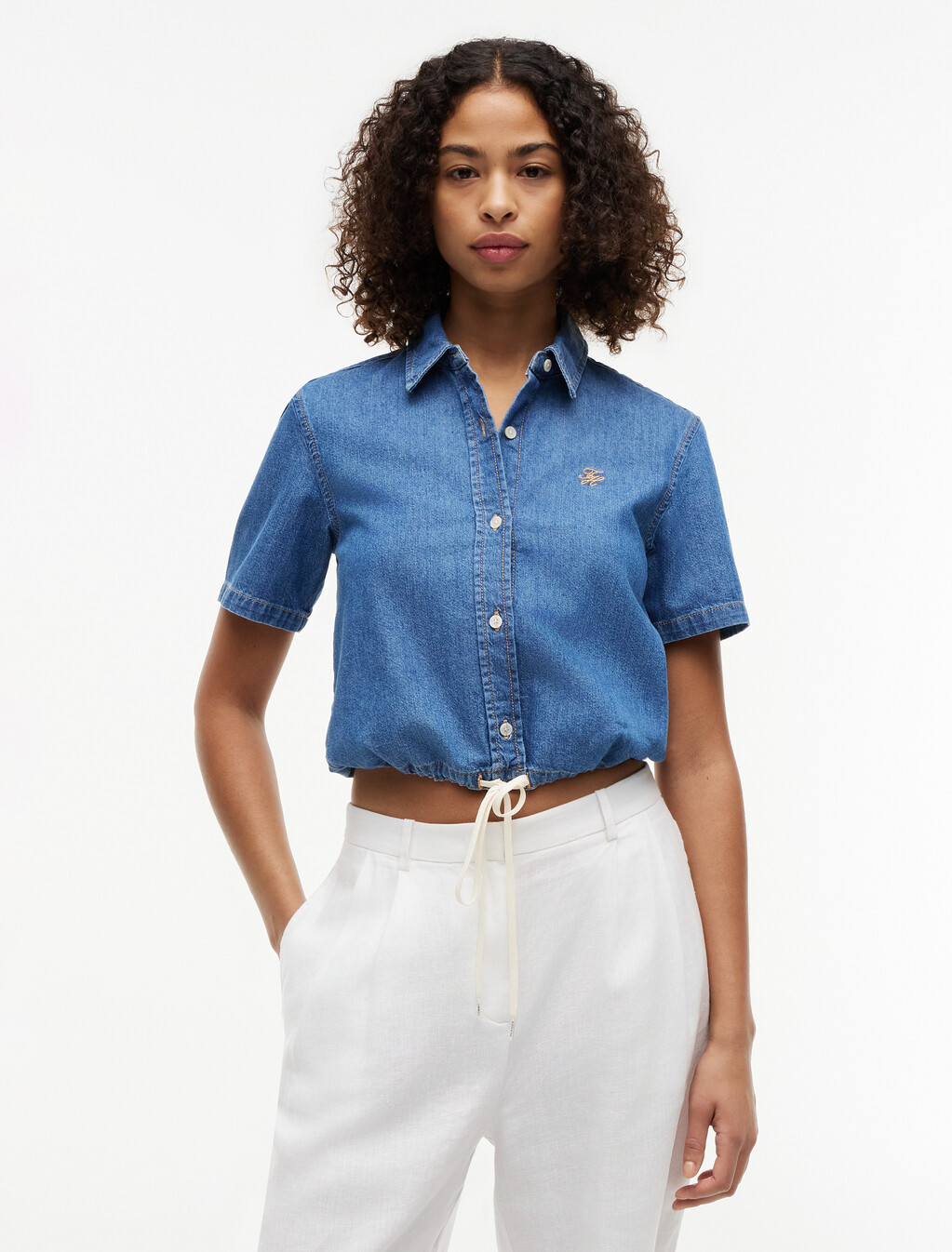 Boxy Fit Short Sleeve Denim Shirt, Mia, hi-res