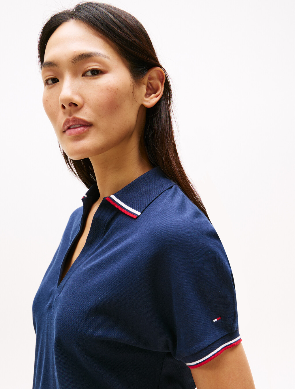 萊賽爾對比色開領 Polo 衫, Dark Night Navy, hi-res