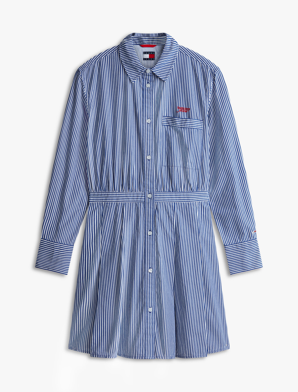 細條紋府綢襯衫連身裙, Navy/White Stripe, hi-res