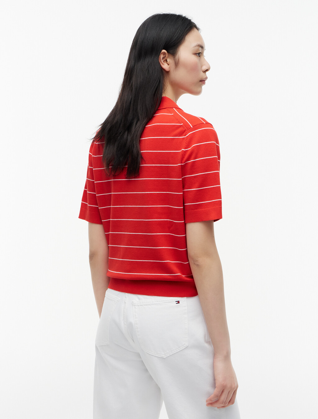 Flag Embroidery Knit Boxy Polo Jumper, Fire Red /Ivory Petal Stp, hi-res