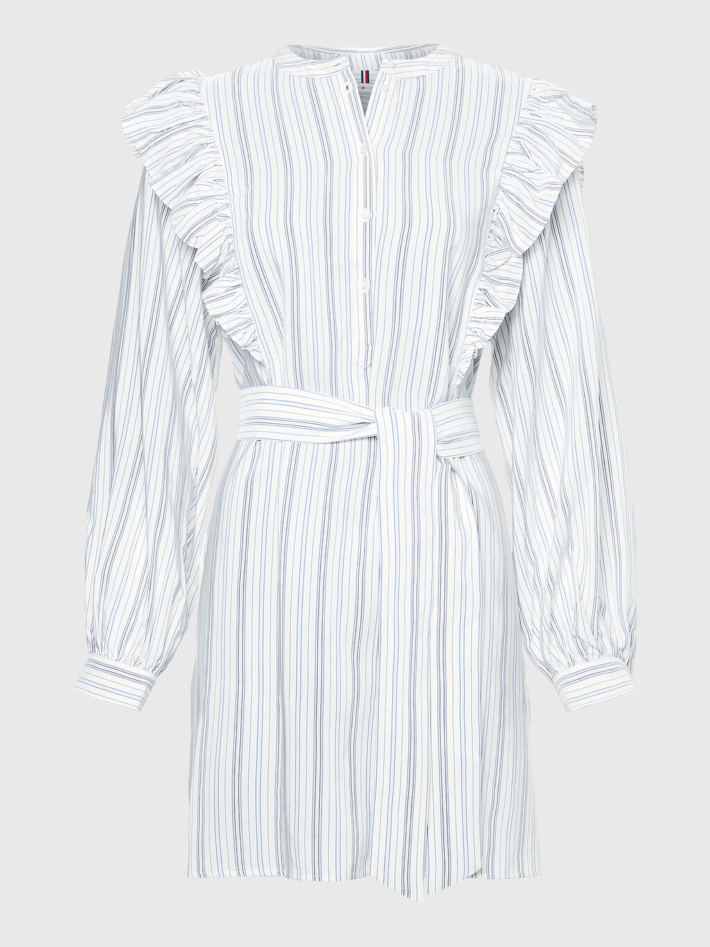 荷葉邊細節條紋裇衫裙, Textured Stripe /Ecru Blue, hi-res