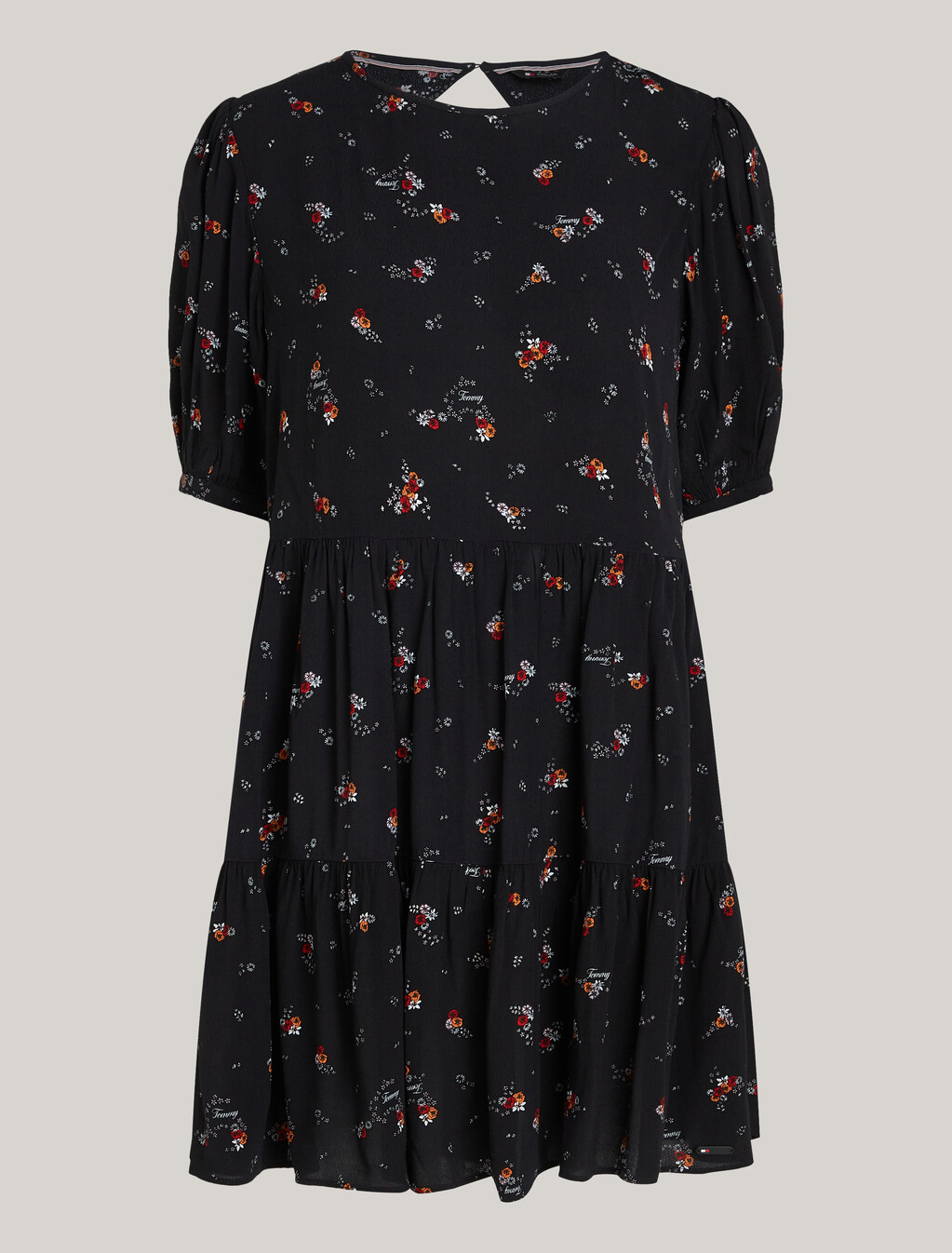 Tiered Floral Print Knee Length Dress, Black Mountain Floral, hi-res