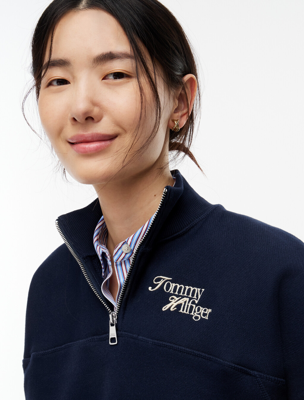 Logo Relaxed Terry Quarter-Zip Sweatshirt, Dark Blue, hi-res