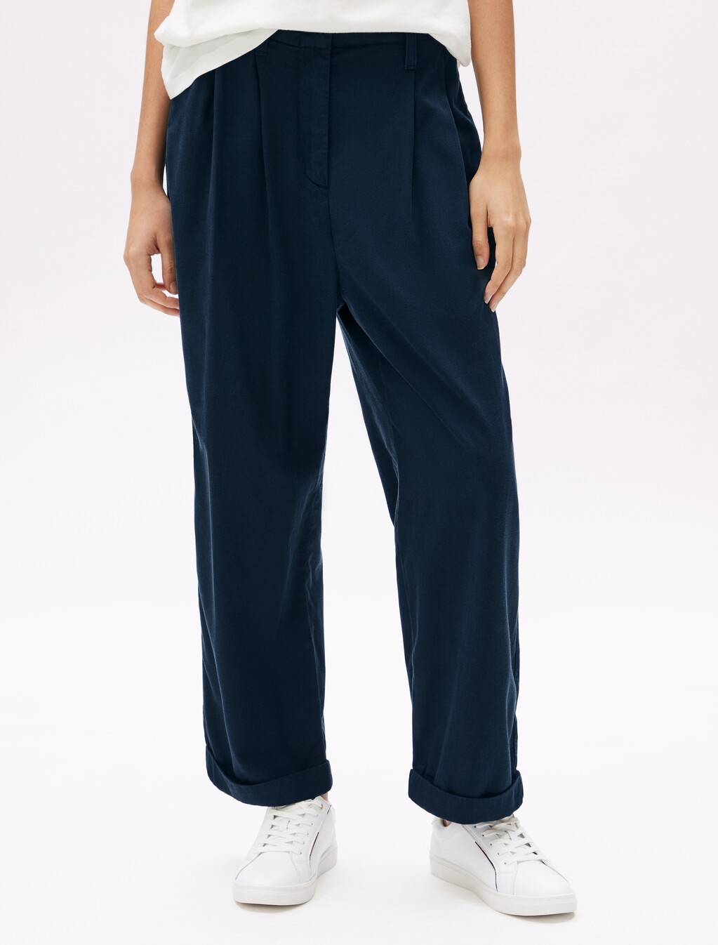 Cotton Blend Relaxed Straight Pant, Dark Night Navy, hi-res