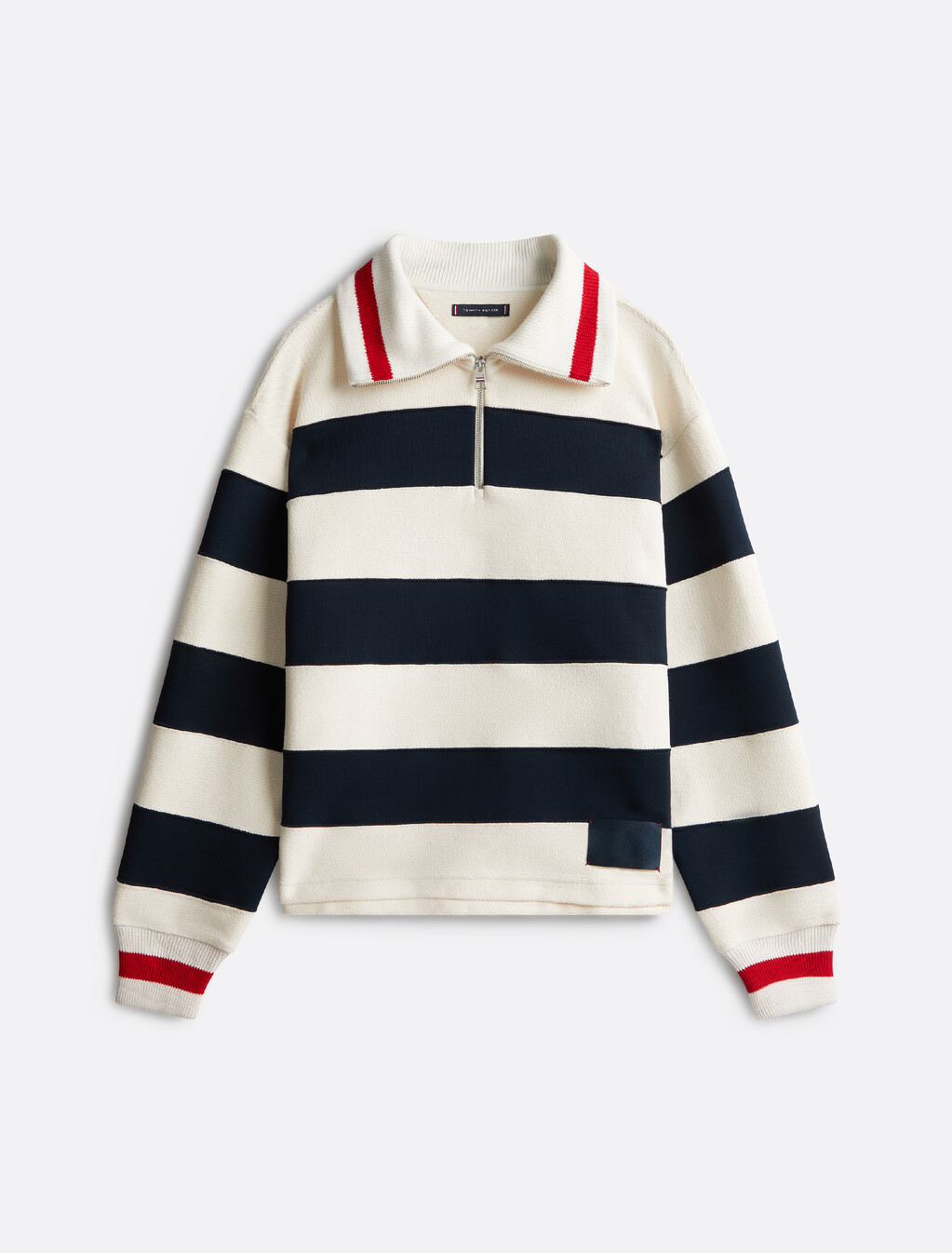 Breton Stripe Half Zip Rugby Shirt, Desert Sky/Ivory Petal, hi-res