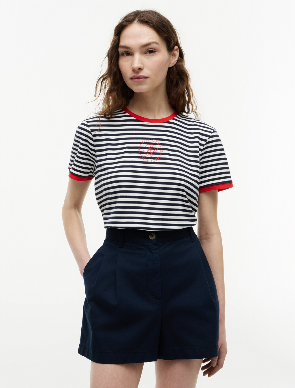 Logo Embroidery Ringer T-Shirt, Breton Stripe Dark Night Navy/Ecru, hi-res