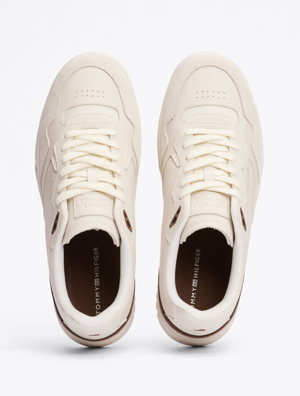 Leather Mixed Texture Basketball Trainers, Alabaster, hi-res