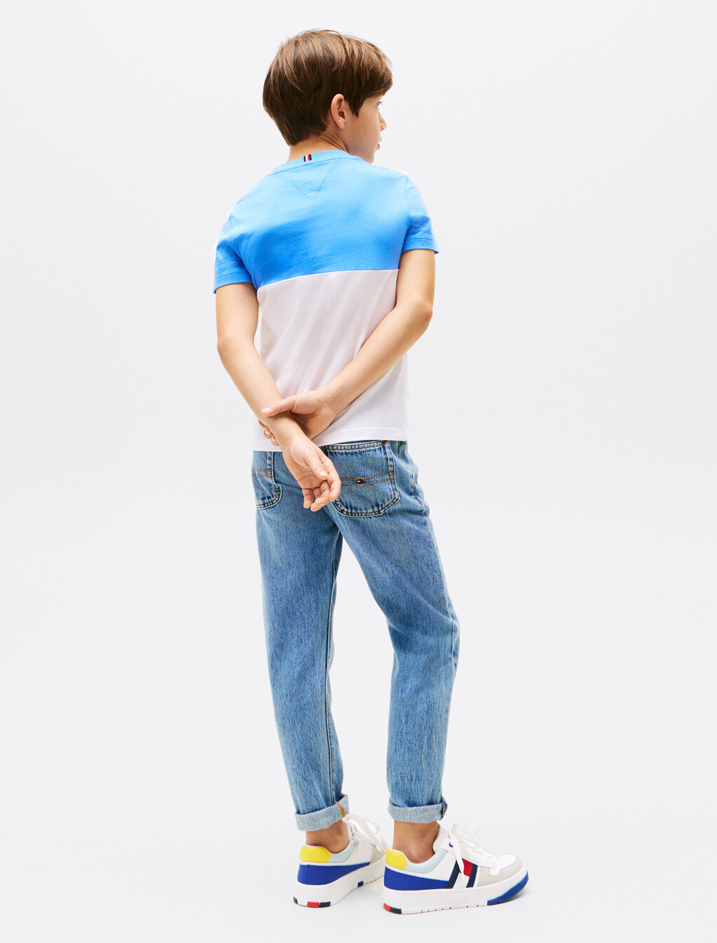 Colour-Blocked Crew Neck T-Shirt, Blue Spell / White Colourblock, hi-res