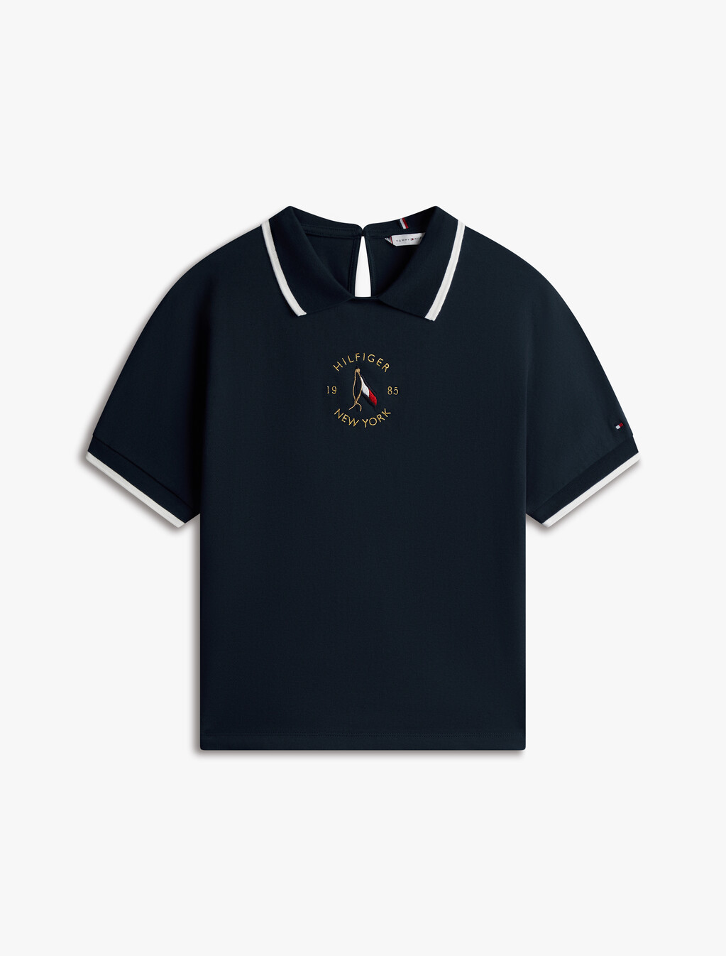 動感旗幟刺繡圓領 Polo 衫, Dark Night Navy, hi-res