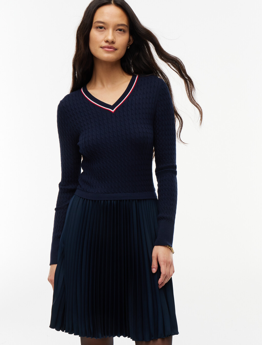 Crepe Mixed Texture Mini Dress, Dark Blue, hi-res