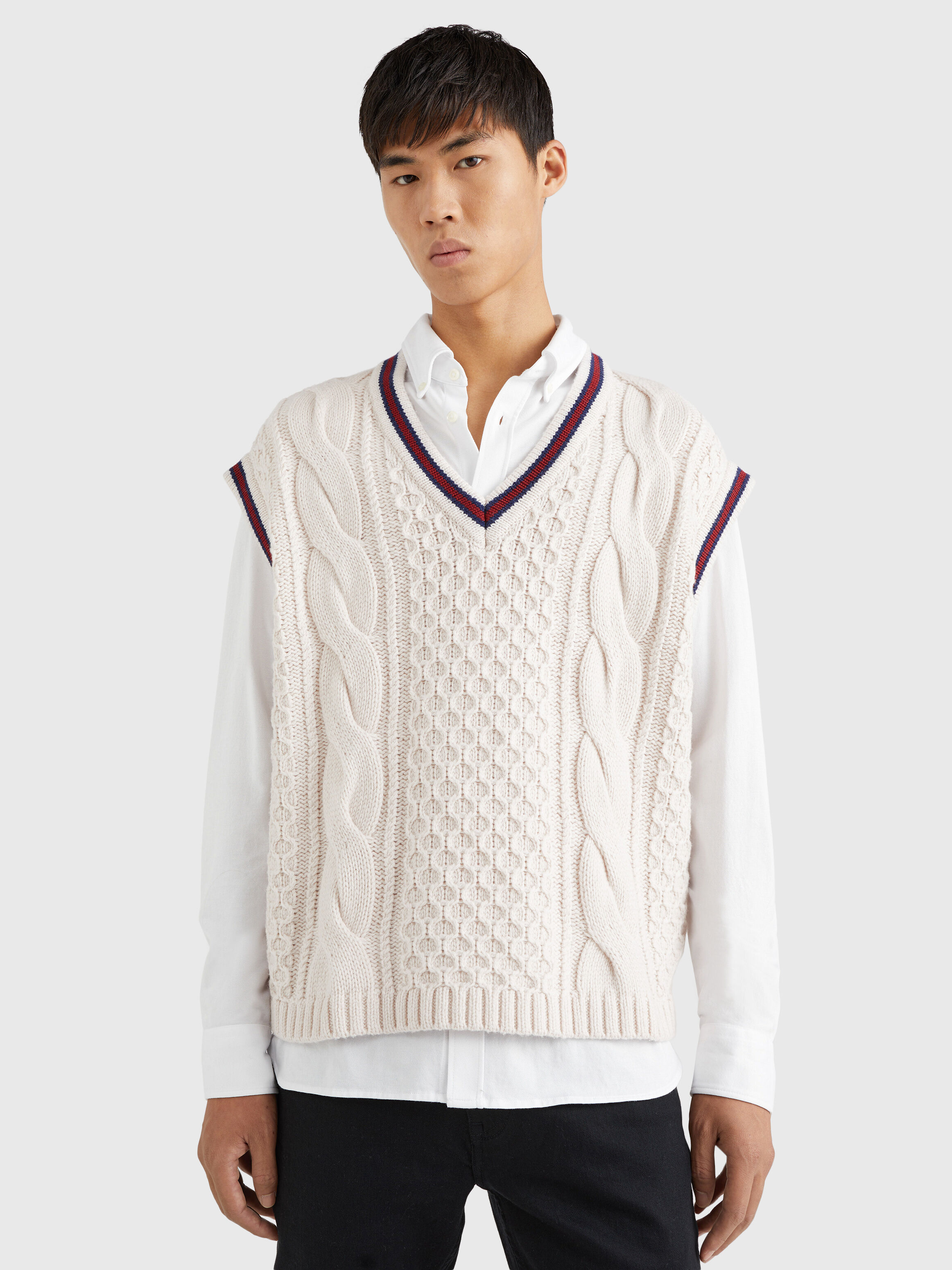 Oversized Cable Knit Lambswool Vest natural Tommy Hilfiger