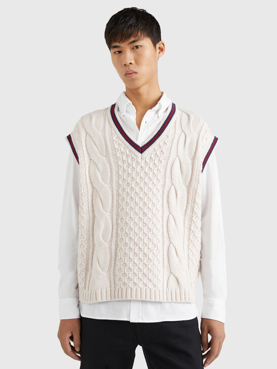 Oversized Cable Knit Lambswool Vest