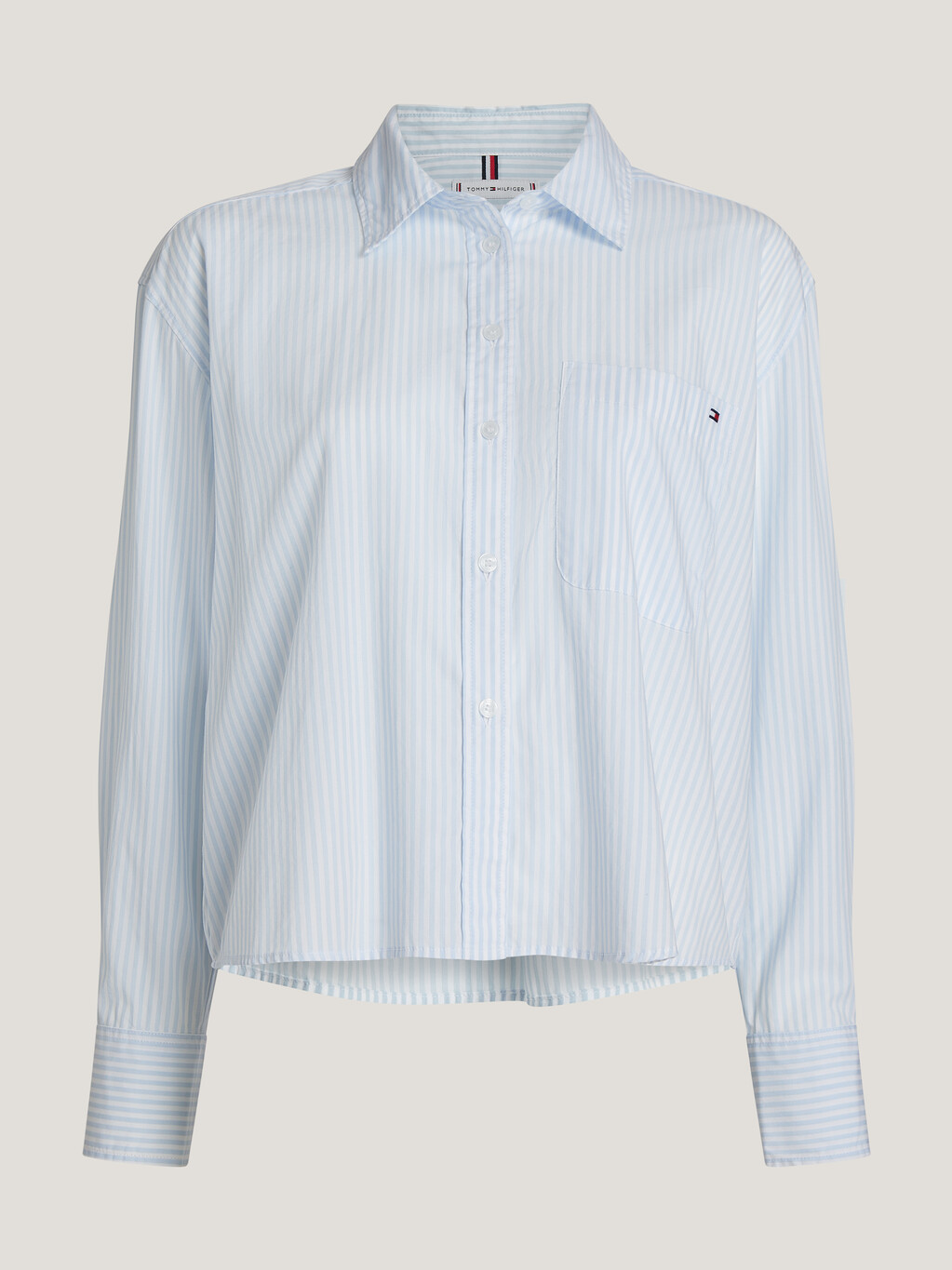 Cropped Stripe Shirt, Ithaka Stp/ Breezy Blue, hi-res