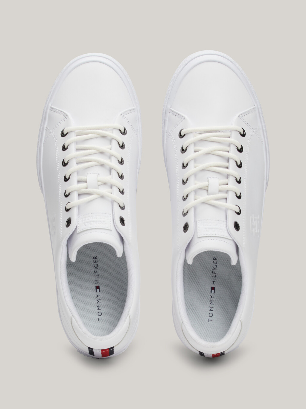 TH Monogram Embossed Leather Trainers, White, hi-res