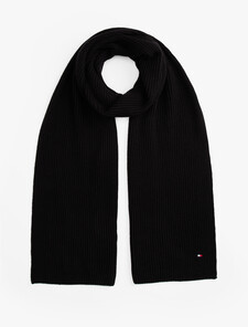 Hilfiger Flag Embroidery Scarf with Cashmere, Black, hi-res