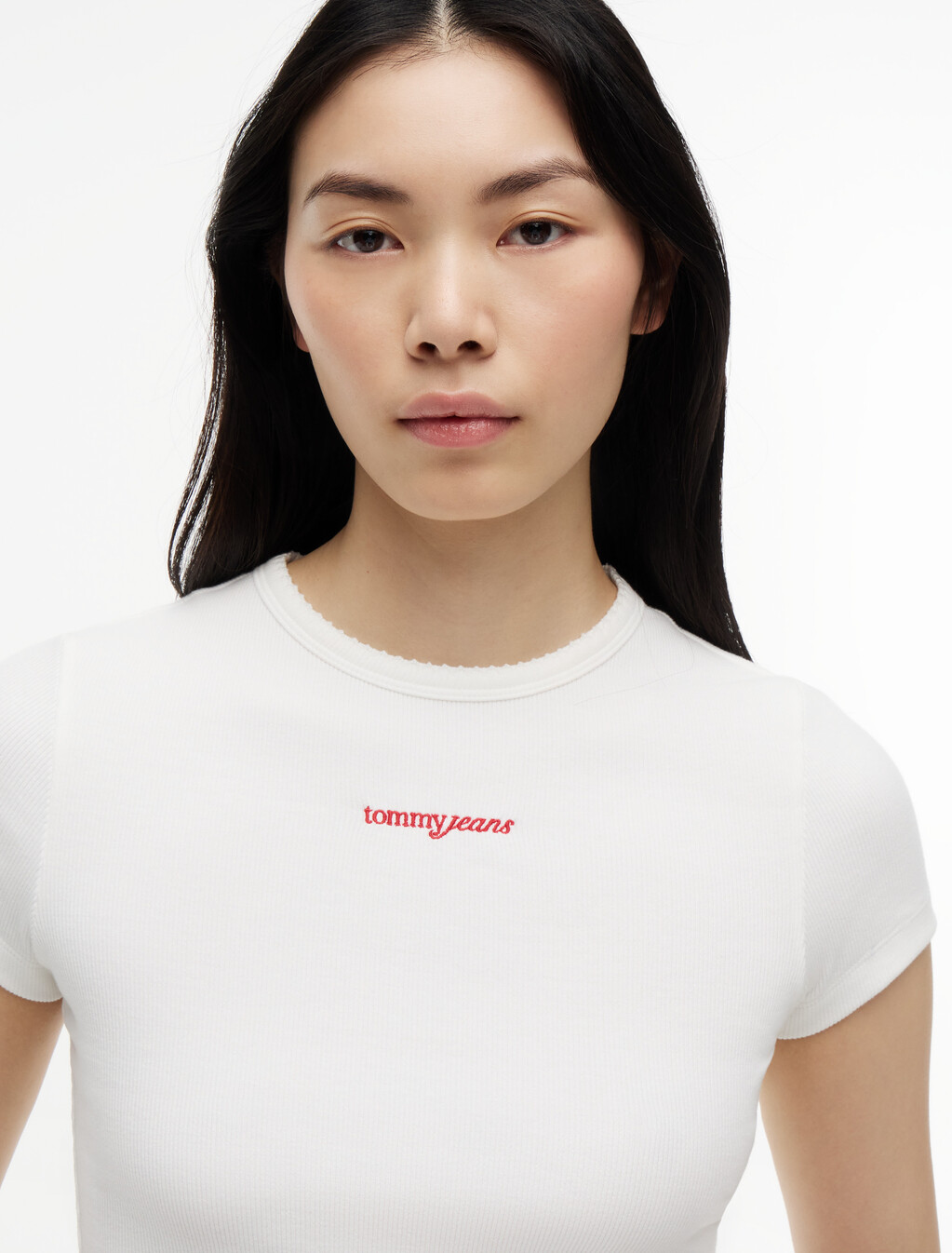 Logo Ribbed Slim T-Shirt, Ecru, hi-res