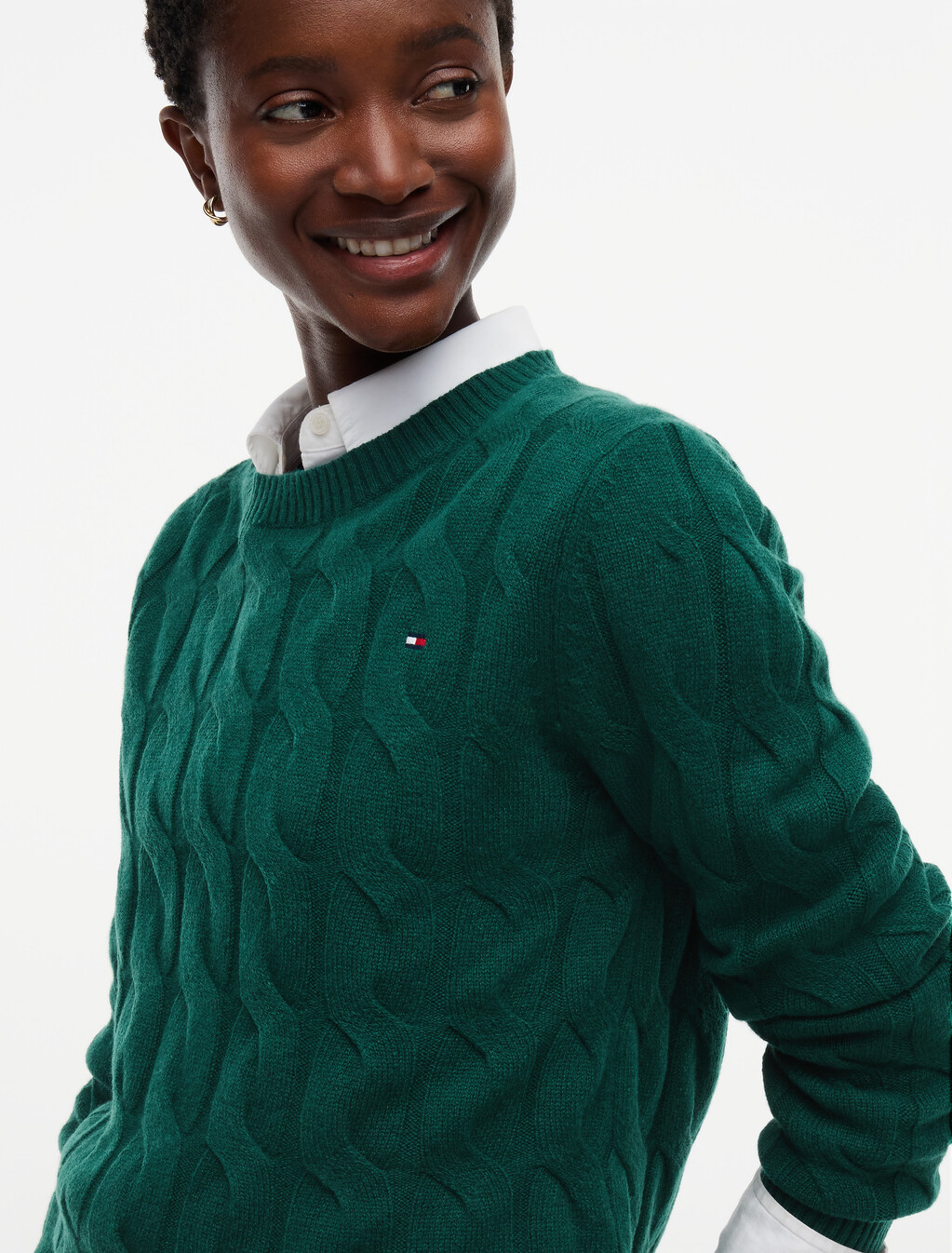 Cable Knit Pure Wool Jumper, Ornamental Green, hi-res