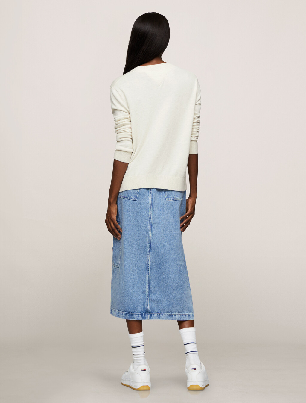 Essential Crewneck Cotton Viscose Sweater, Ancient White Melange, hi-res