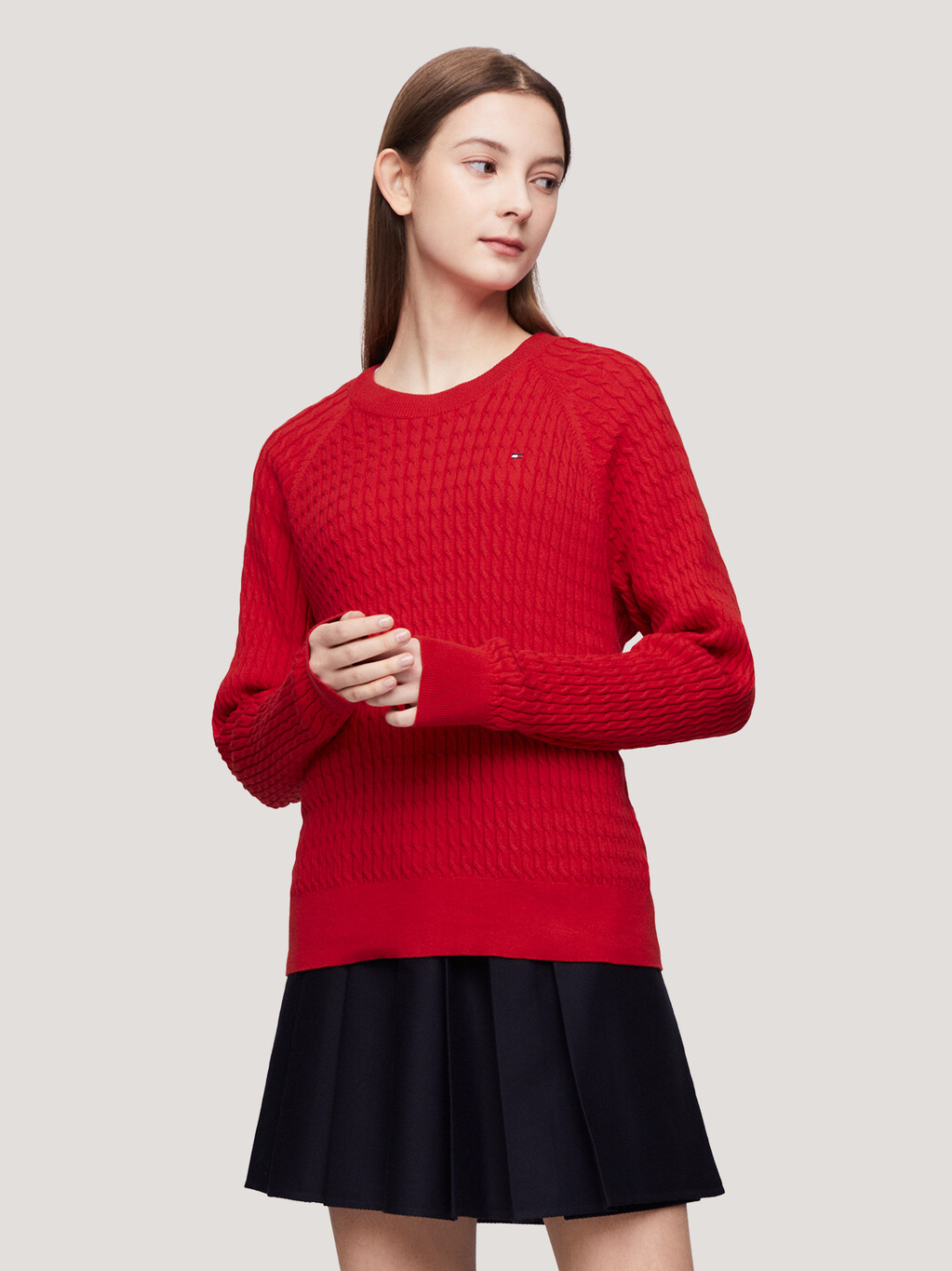 絞花針織寬鬆冷衫, Fierce Red, hi-res