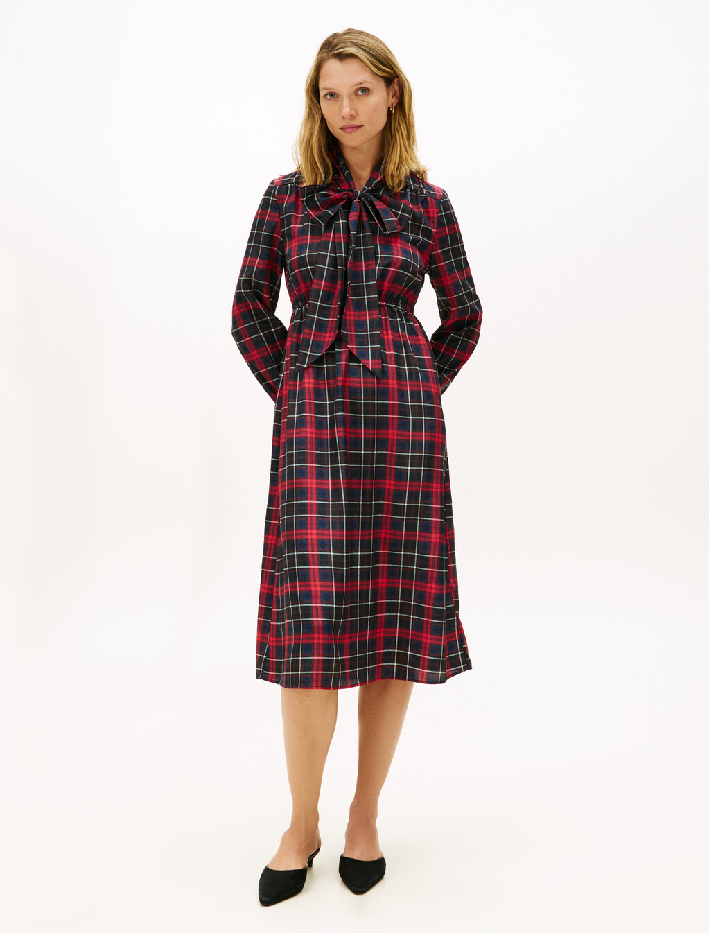 格紋縐紗襯衫連身裙, Dark Tartan Dark Night Navy, hi-res
