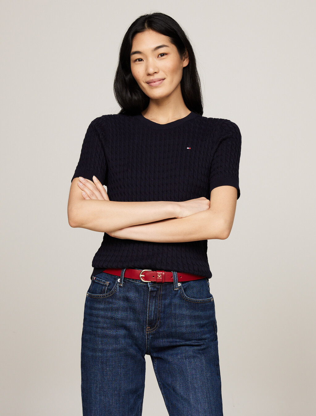 Stripe Slim Fit Short Sleeve Jumper, Desert Sky, hi-res