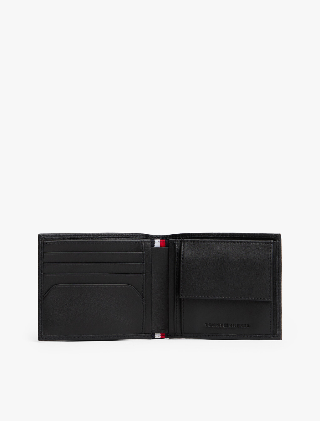 Hilfiger 旗幟皮革卡片及零錢雙折銀包, Black, hi-res
