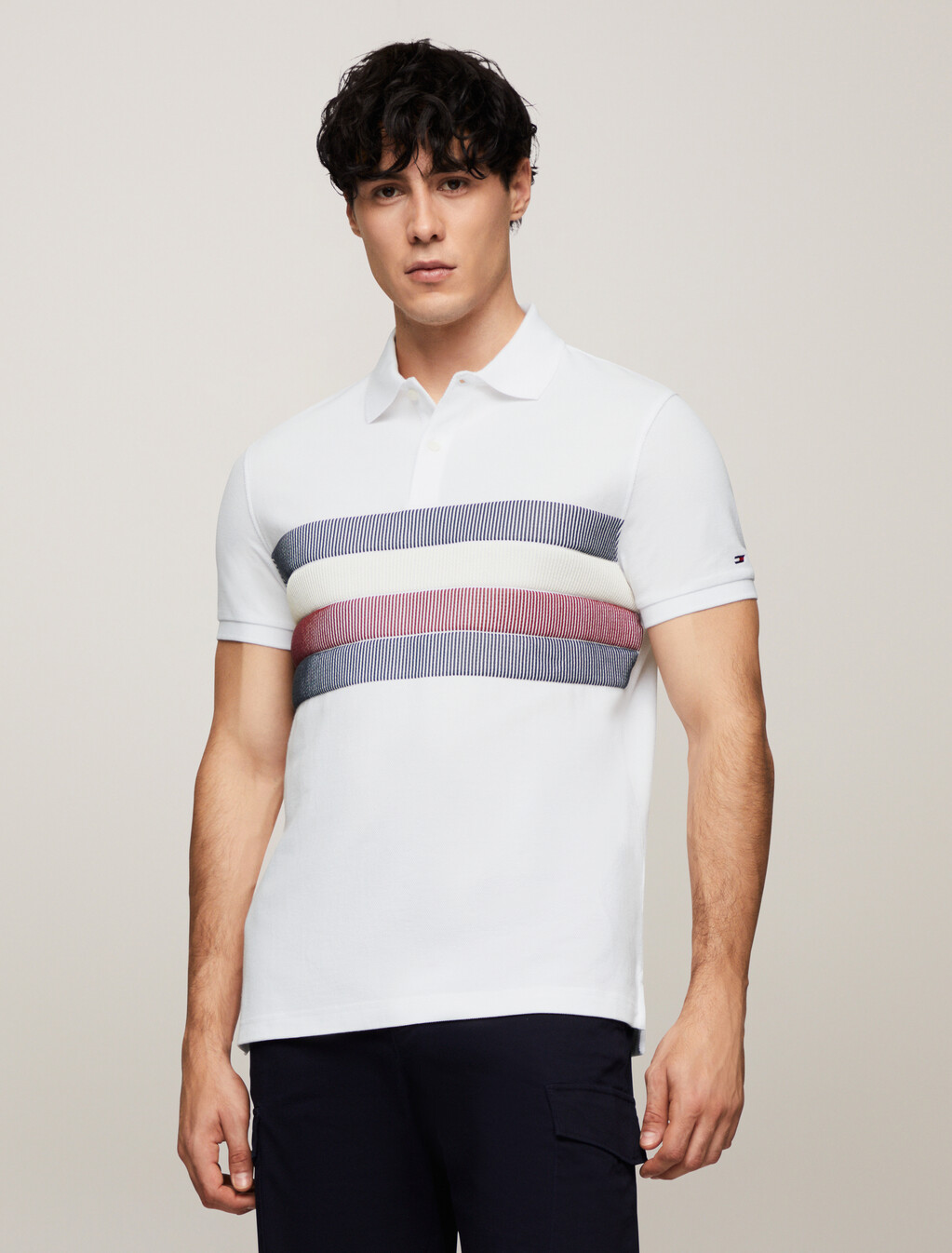 Shadow Global Stripe Regular Polo, White, hi-res