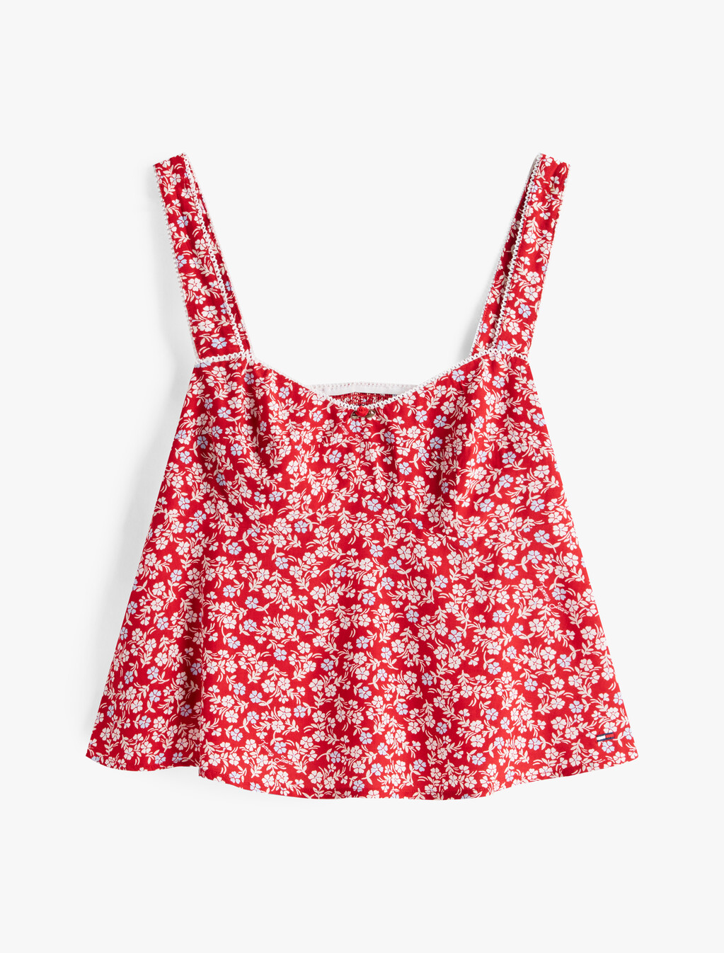 Sleeveless Girlcore Blouse, Red / Small Flowers, hi-res