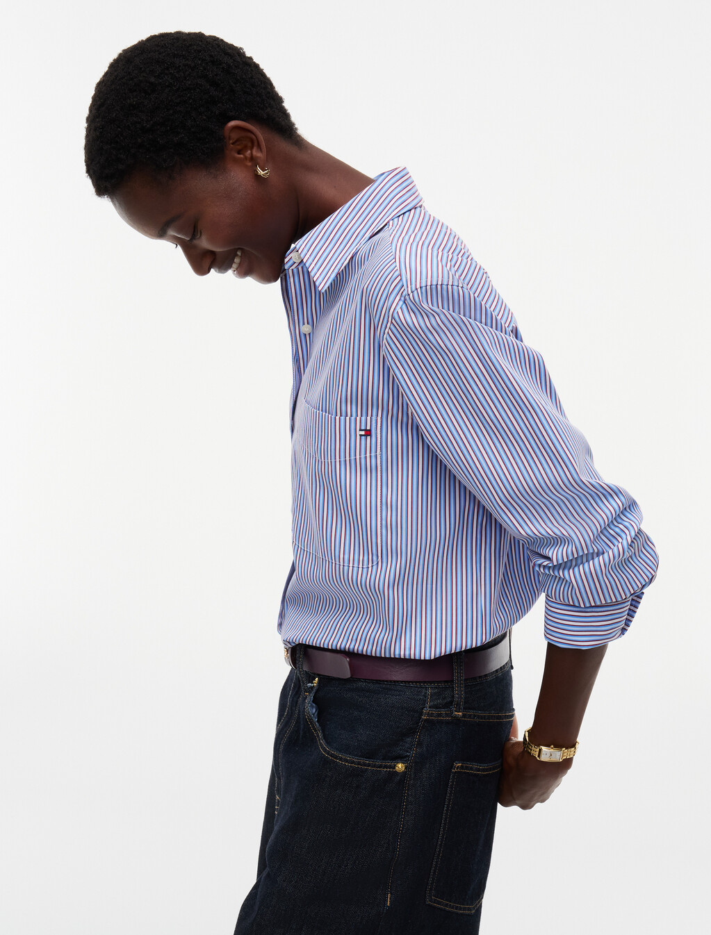 Regular Fit Poplin Shirt, Blue Burgundy Multi Stripe, hi-res